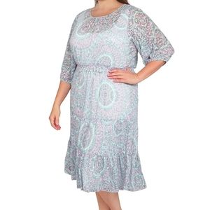 Ruby Rd. Plus Size Kaleidoscope Print Burnout Knit Tiered Dress